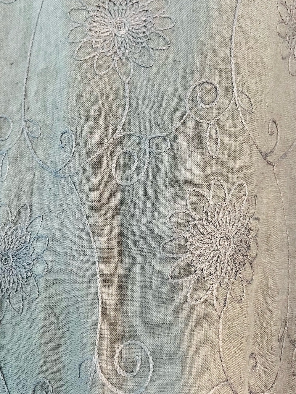 Femme Fatale Italy Embroidered A-Line Midi Skirt in Slate Blue 100% Linen size M - Picture 6 of 11